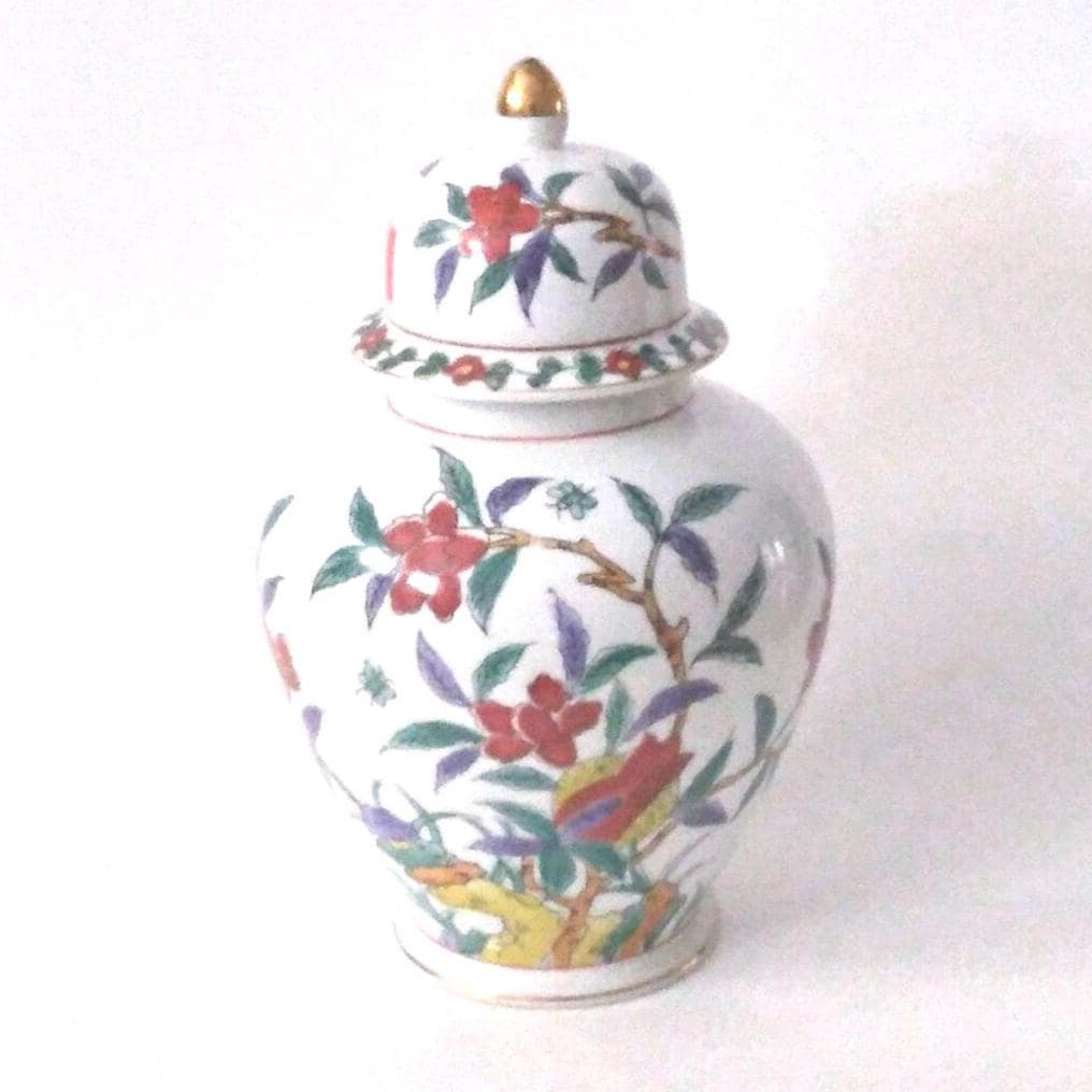 Vintage Andrea By Sadek Porcelain Ginger Jar Red with White Flowers
