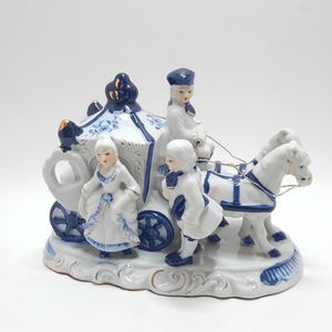 Vintage White And Blue Carriage Horse figurine