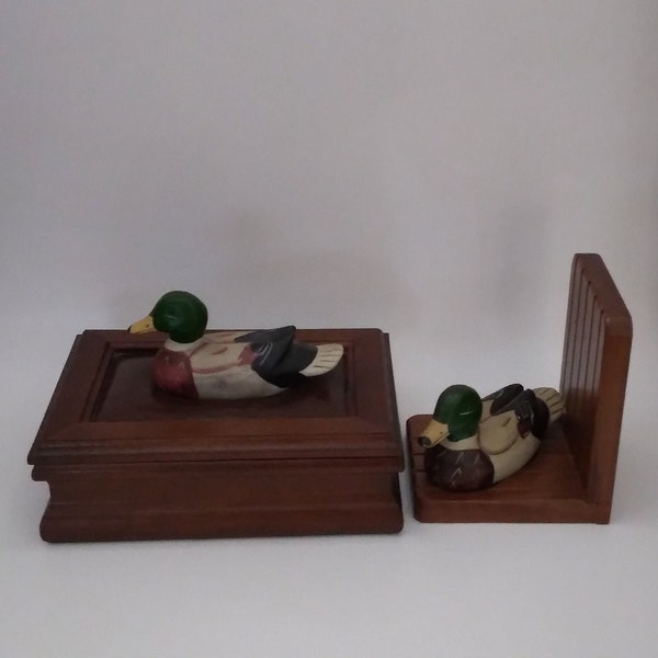Vintage Albert E Price Men Wooden Duck Jewelry Box Or Card Holder And Bookend