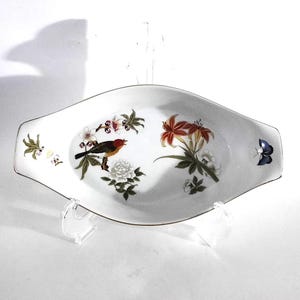 Vintage Serving Casserole Oval Dish Bird And Lily Garden Design