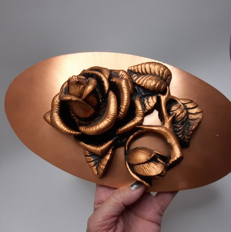 Vintage Ceramic Rose Wall Plaque Copper Tone Etsy