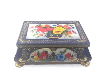 Scatola di latta floreale vintage Fricke and Nacke realizzata in Germania