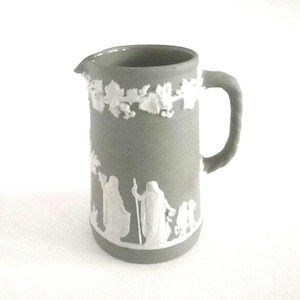 Vintage Wedgwood Made In England Jasperware Pitcher Green And White