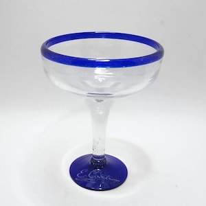 Vintage Mexican Margarita handblown Glass Signed E Cointreau Cobalt Blue And Clear