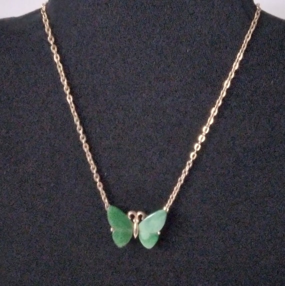 Crown Trifari Green Butterfly Gold Tone Necklace - image 2