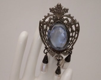 Spilla a forma di fiore in argento con perle finte e strass - 1,75 - Italia