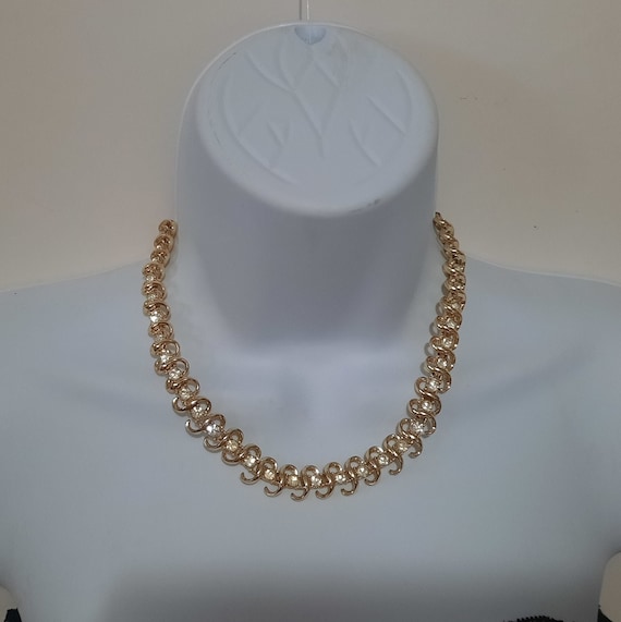 Vintage CORO Rhinestone Necklace Gold Tone