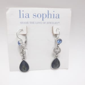 Vintage Lia Sophia Silver Tone Dangle Drop Earrings Blue and