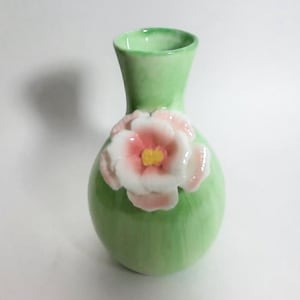 Porcelain Green Vase with Pink Attached Flower