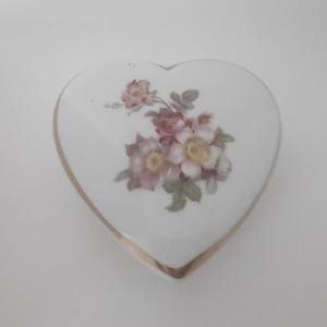Vintage GEROLD porseleinen hart sieradendoos bloemen gouden rand