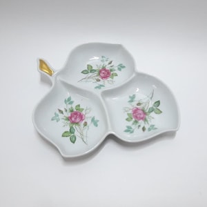 Vintage Old Nuremberg Bavaria Germany Divided Leaf Candy Dish Pink Roses