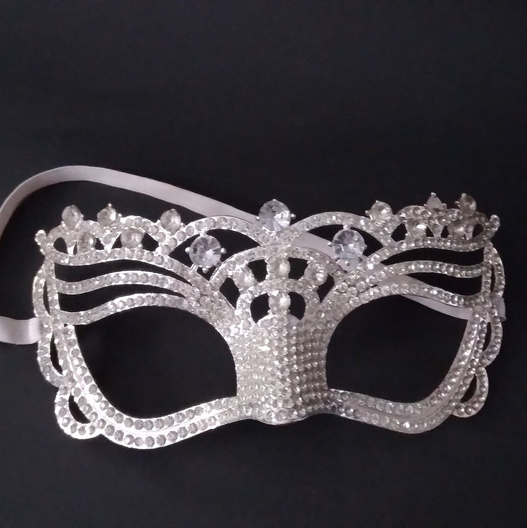 Rhinestone Crystal Masquerade Eye Costume Mask Silver Tone Etsy