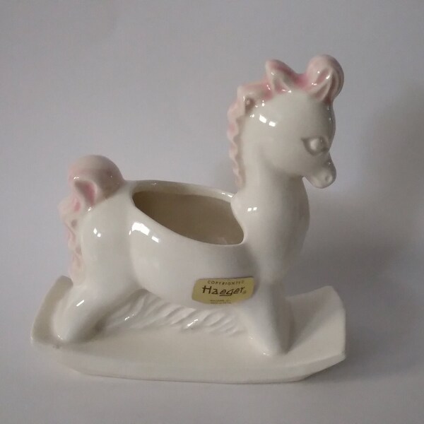 Haeger Pottery Rocking Horse  Planter White And Pink