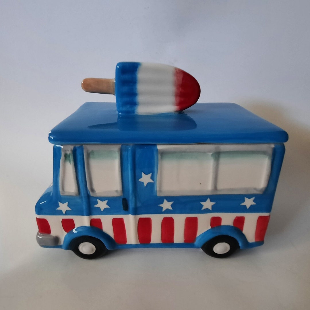 Pier 1 Hand Painted Earthenware Ice Cream Truck Cookie Jar Etsy