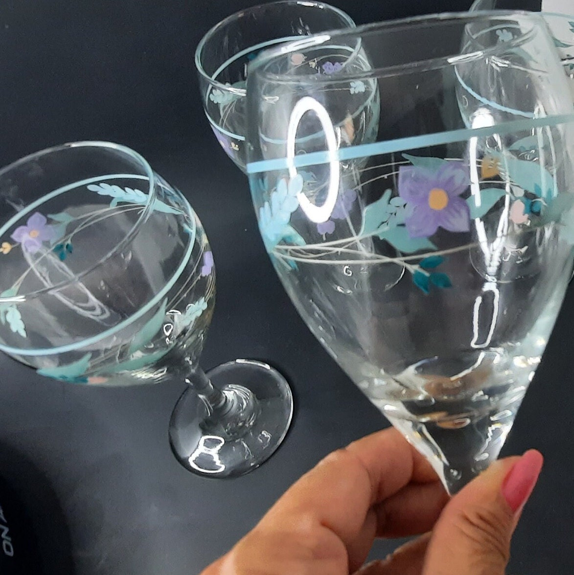 Vintage Hand Painted Libbey Wine Glasses Etsy