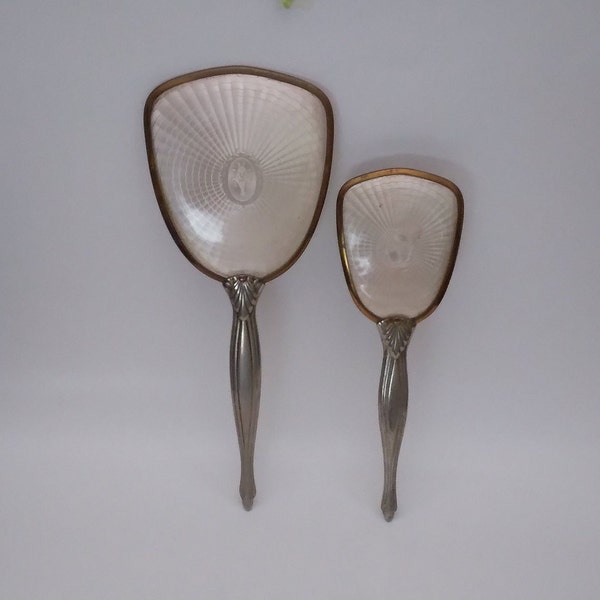Vintage Handheld Vanity Mirror And Brush Set Gold And Silver Tone