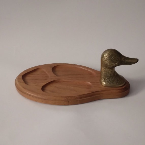 Vintage Wood Brass Duck Tray Or Dresser Valet Jew… - image 2