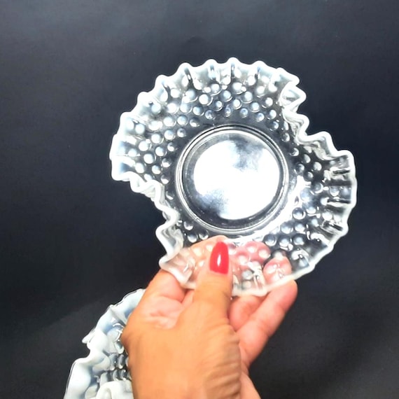 フェントン ブルーオパールセントガラス ホブネイル ベース 花器