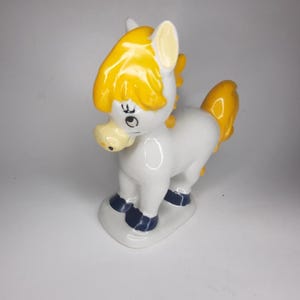 Vintage Ceramic White And Yellow Decorative Horse Figurine
