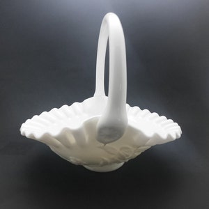 Fenton White Milk Glass With Floral Decoration Basket