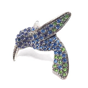 Vintage Silver Tone Rhinestones MONET Hummingbird Brooch Pin Jewelry