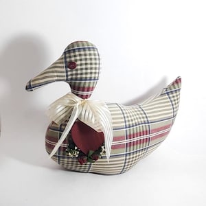 Tope de puerta de tela estilo granja vintage con diseño de pato a cuadros