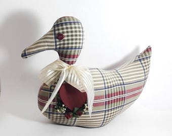 Vintage Farmhouse Fabric Plaid Duck Door Stopper
