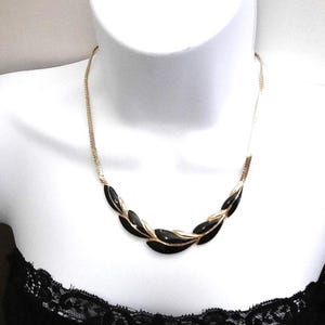 TRIFARI Gold Tone Black Enamel Signed Necklace