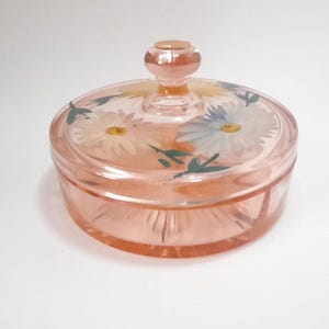 Vintage Hand painted Pink Depression Glass Divided Trinket Dish