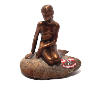 Vintage Copenhagen Bronze Mermaid on Rock Figurine 3&quot;