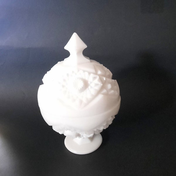 Vintage Kemple White Milk Glass Footed Pedestal Candy Dish Bowl With Lid