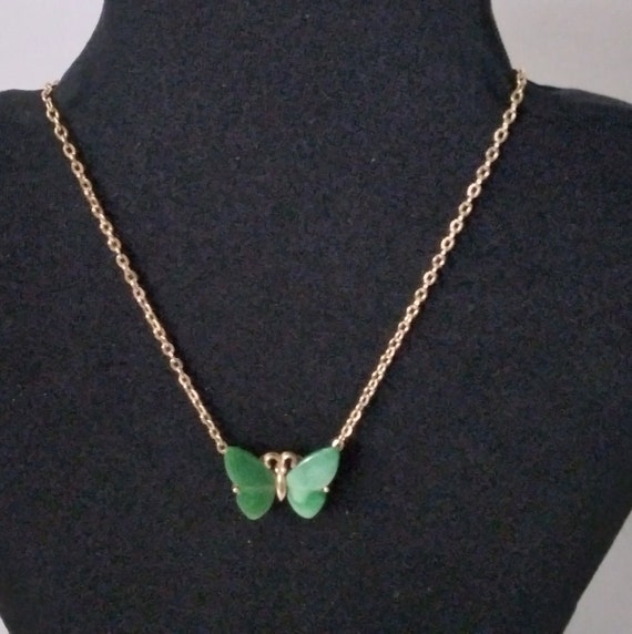 Crown Trifari Green Butterfly Gold Tone Necklace - image 7