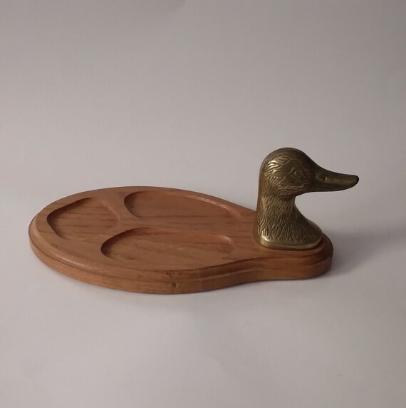 Vintage Wood Brass Duck Tray Or Dresser Valet Jew… - image 6