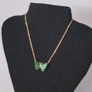 Crown Trifari Green Butterfly Gold Tone Necklace