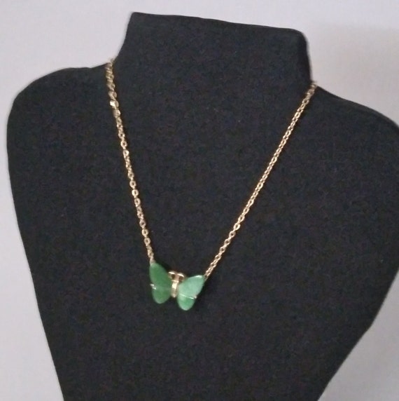 Crown Trifari Green Butterfly Gold Tone Necklace - image 1