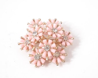 Vintage Coro Pink Rhinestone Gold Tone Brooch Pin