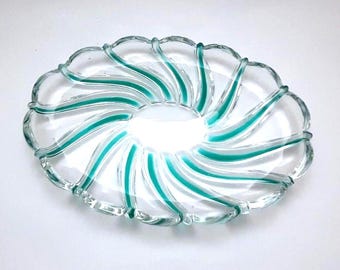 Vintage Swirl Green Glass Christmas Trinket Dish