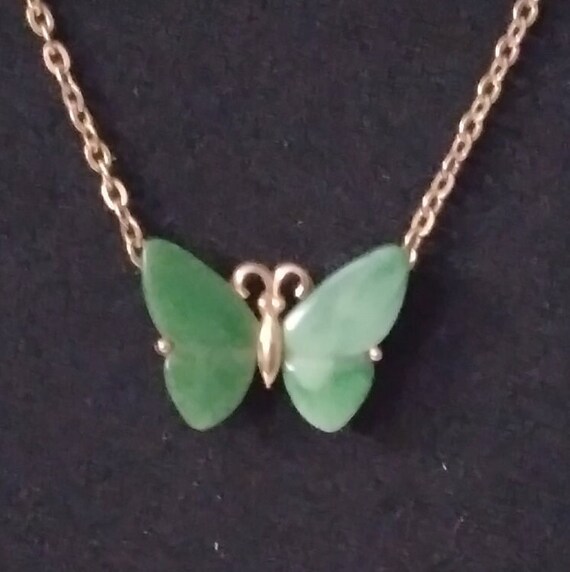 Crown Trifari Green Butterfly Gold Tone Necklace - image 3