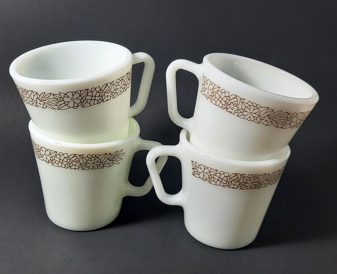 Pyrex Mugs Vintage Pyrex Woodland Brown Coffee Mugs Floral Pattern Cups - Etsy