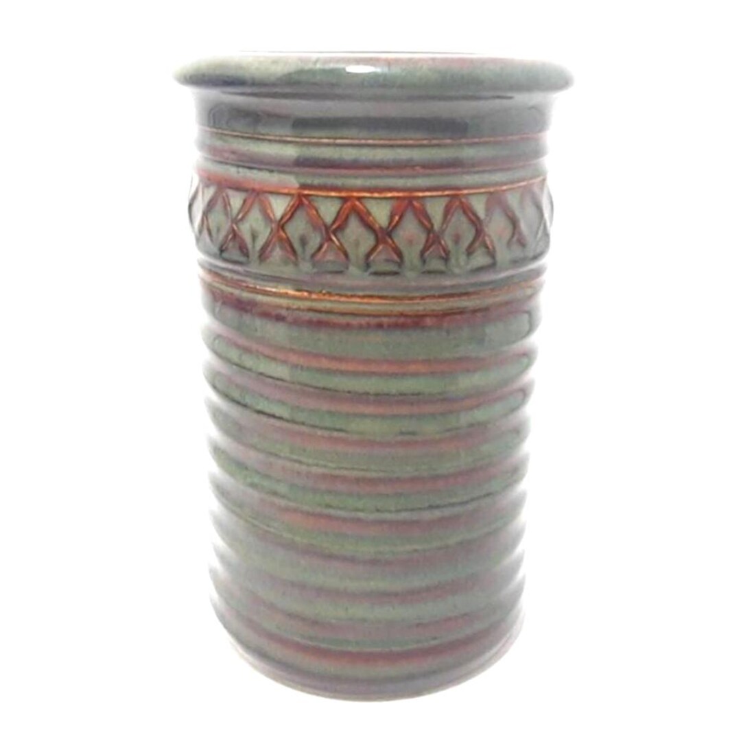 アーティストのサイン入り手作り花陶器緑と茶色の花瓶 - Etsy 日本