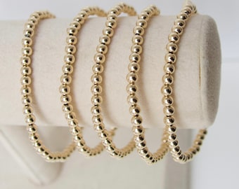Gold Beaded Bracelet, 14K Goldfill Beads, Best Friend Gift, elastic stretch, bracelet stacking, water resistant, gift ideas for girls