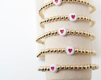Heart Jewelry Gift, 14K Goldfill Beaded Bracelet, bracelet stacking, water resistant, gift ideas for girls