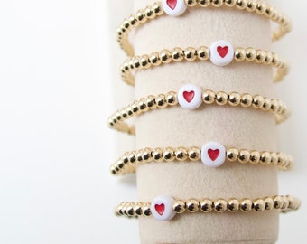 Heart Jewelry Gift, 14K Goldfill Beaded Bracelet, bracelet stacking, water resistant, gift ideas for girls