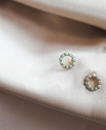 Round Turquoise Stud Earrings everyday studs turquoise jewelry Hypoallergenic nickel free earrings trendingabove