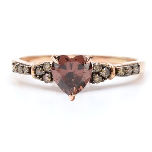 Antique Heart Natural Champagne Diamond Ring Dainty Brown Diamond Engagement Ring 14K Rose Gold Over Wedding ring Promise Ring Gift For Her