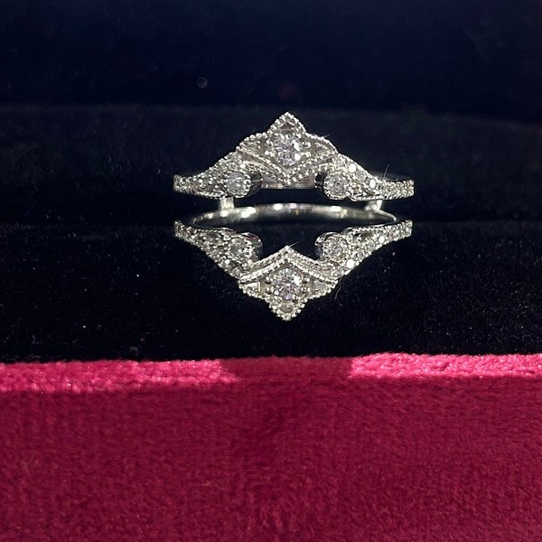 Vintage Diamond Enhancer Wedding Ring 14K White Gold Over Enhancer Wrap Engagement Wedding Band Ring, Birthday Anniversary gift For Her