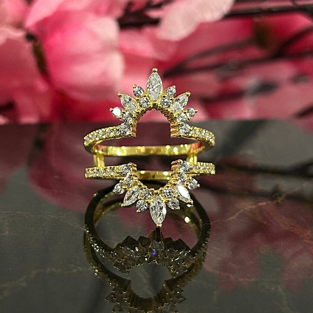 Round & Marquise Diamond Guard Enhancer Wedding Band Ring Etsy