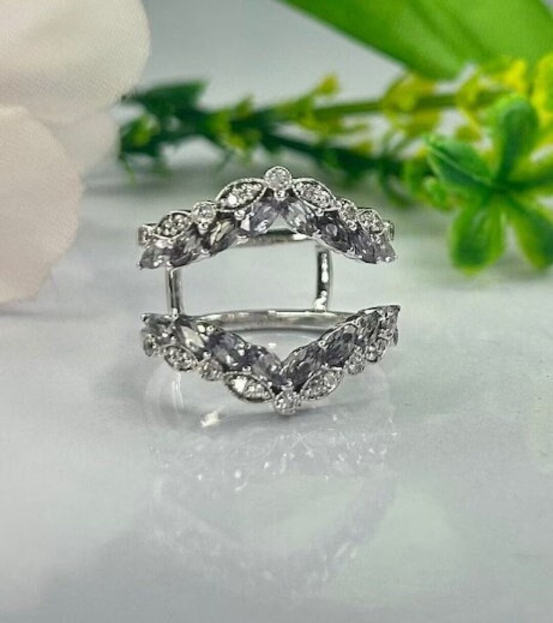 Natural Alexandrite Ring Enhancer, Gold Vermeil Art Deco Wedding Ring