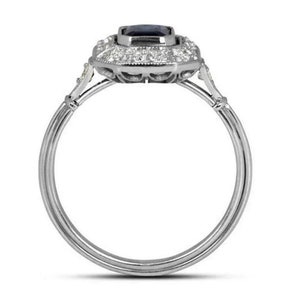 Antique Blue Sapphire Halo Diamond Ring, Vintage Wedding Ring Art Deco Ring, Engagement Ring Birthstone Bridal Ring Women's Anniversary Gift image 4