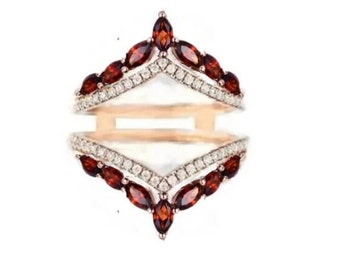 Red Garnet Ring- Wedding Ring Enhancer 14K White Gold Finish Engagement Ring Guard- Diamond Ring jacket- Custom Birthstone- Anniversary Gift